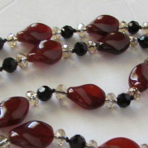 Glass Brown and Black Long Necklace  18" (36")